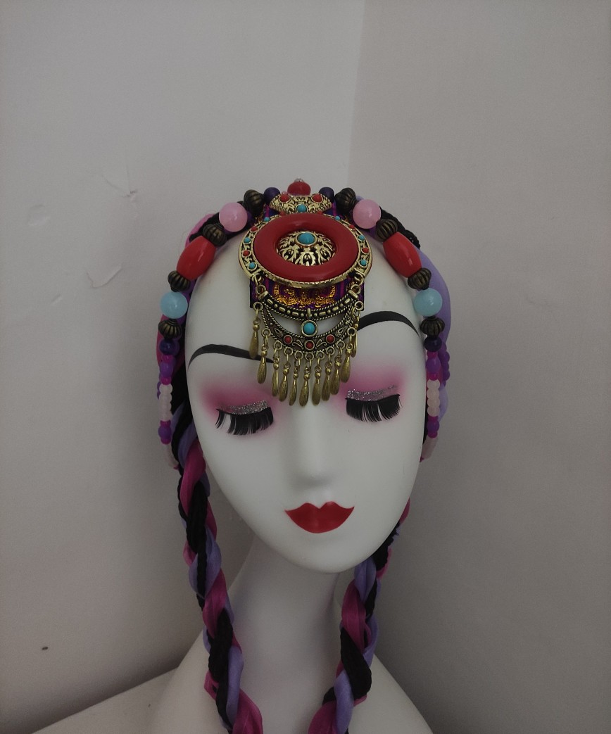 Tibetan dance performance headwear stage performance Tibetan dance accessories Accessories Art Examination and Accessories Art Braid integrated-Taobao