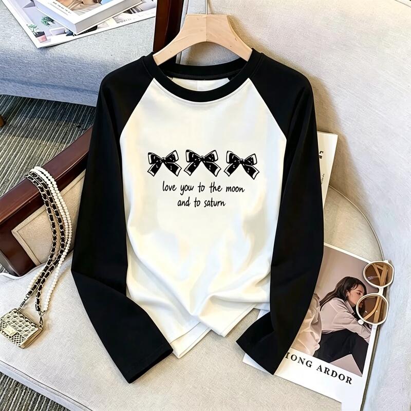 Girls' Early Autumn Pure Cotton Raglan Long-Sleeved T-Shirt, Spring and Autumn Clothing, Large Children's Inner Layering Shirt, Elementary School Girl's Top