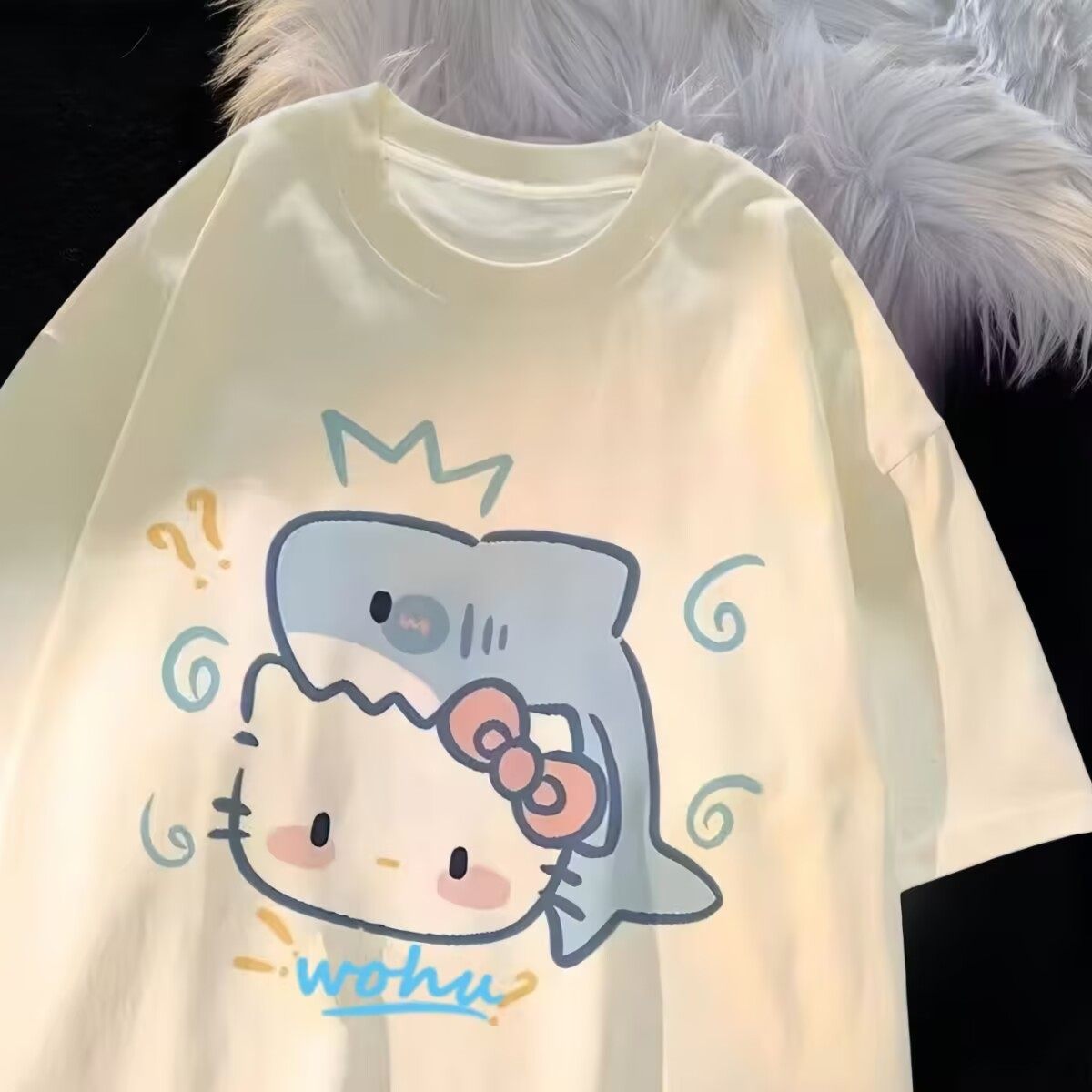 女の子用半袖Tシャツ、新しい夏スタイル、ファッショナブル、かわいい、漫画柄、子供用純綿、多用途、ゆったりとしたフィット感、中～大サイズの子供向けのトレンディなトップス。