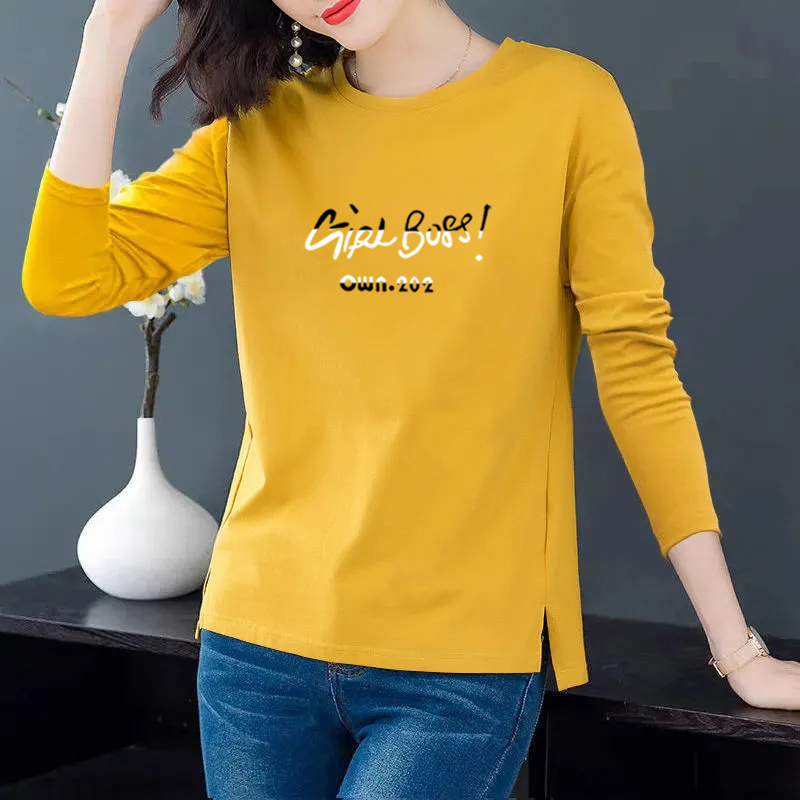 Loose-Fitting Yellow Pure Cotton Long-Sleeve Top for Women, Suitable for Spring and Autumn, Stylish and Trendy, Thin Style with Split Hem, Base Layer Shirt Loose-Fitting Yellow Pure Cotton Long-Sleeve Top for Women, Suitable for Spring and Autumn, Stylish and Trendy, Thin Style with Split Hem, Base Layer Shirt