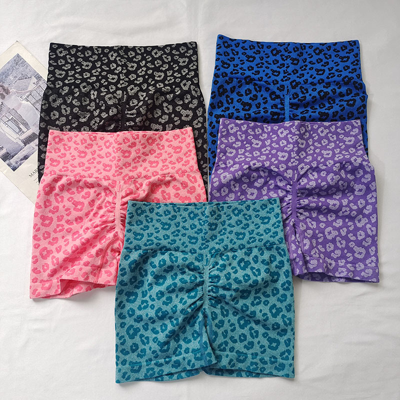 Women's High-Waisted Butt-Lifting Seamless Leopard Print Quick-Dry Running Fitness Anti-Exposure Three-Quarter Yoga Shorts