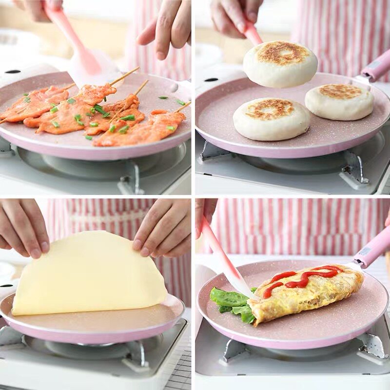 Medical stone pink flat bottom pan Bendent Fried Eggs Pan Fried Eggs Pan Stew Pan Home Branded Pan 1