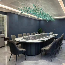 Hotel and restaurant oval electric slate dining table rectangular conveyor belt automatic rotating induction cooker small hot pot dining table