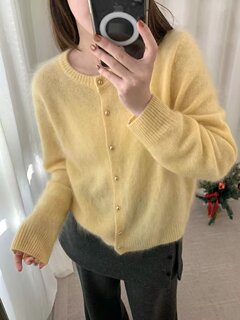 Brushed wool 79016 korean milky round neck gold button knitted cardigan fashionable atmosphere soft waxy fur coat