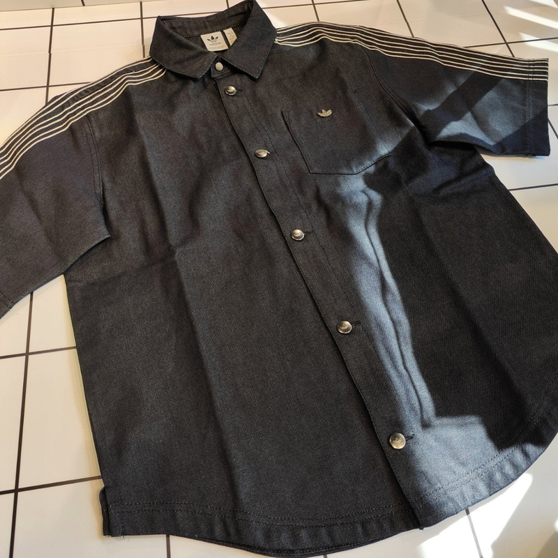 Adidas Trefoil Sports and Leisure Trendy Embroidered Loose Denim Short-Sleeved Shirt T-Shirt Jj3146