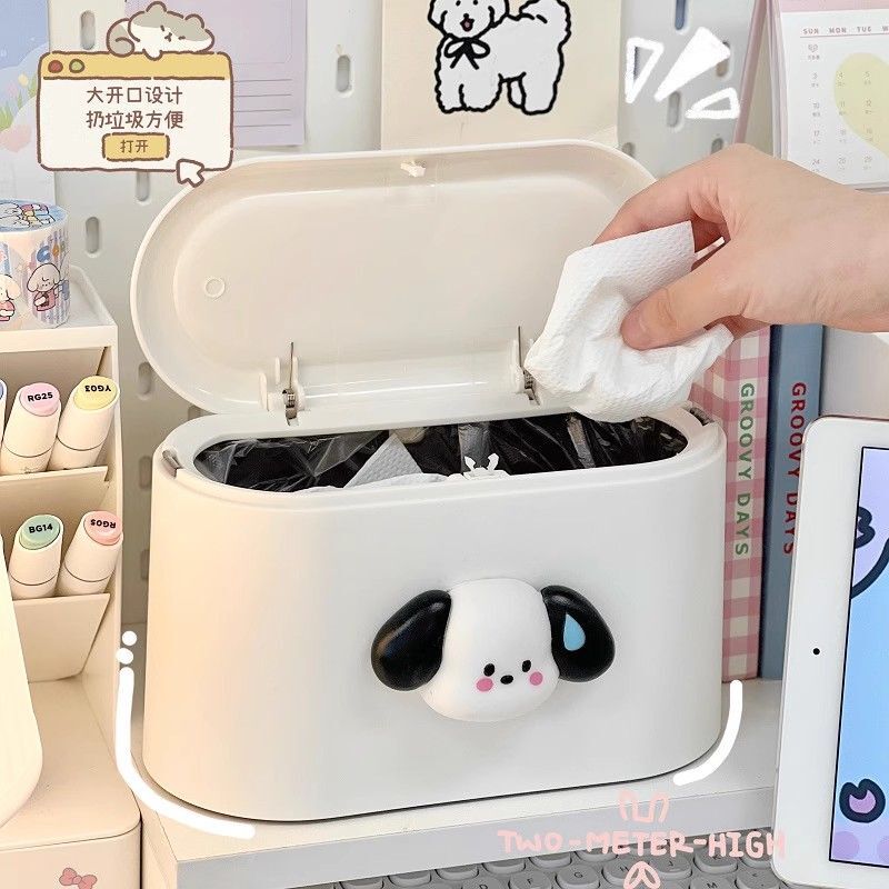Desktop Storage Box Cartoon Solid Color Flip-Top Small Trash Can Student Dormitory Office Desk Mini Wastebasket