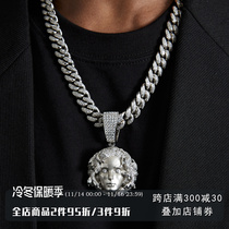 ICEGANG Medusa inlaid natural zircon necklace pendant mens retro pendant hip-hop niche rap trend