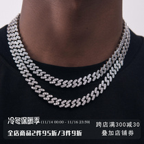 Vacuum micro-set mens and womens models 8mm silver fine diamond Cuban necklace hip-hop national tide natural zircon trend Europe and the United States