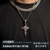 ICEGANG European and American snake cross hip-hop trend mens full diamond pendant necklace silver-plated ins vibrato national tide