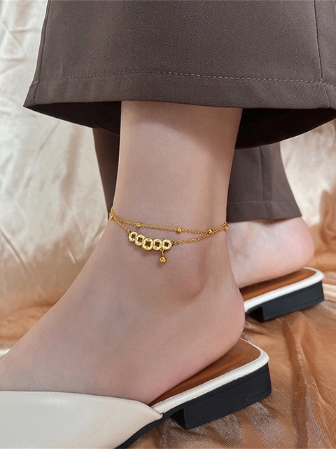 Fortune-Attracting Five Emperors Coin Anklet 2025 New Trendy Copper Coin Good Luck Sexy Anklet 18K Gold Titanium Steel Non-Fading