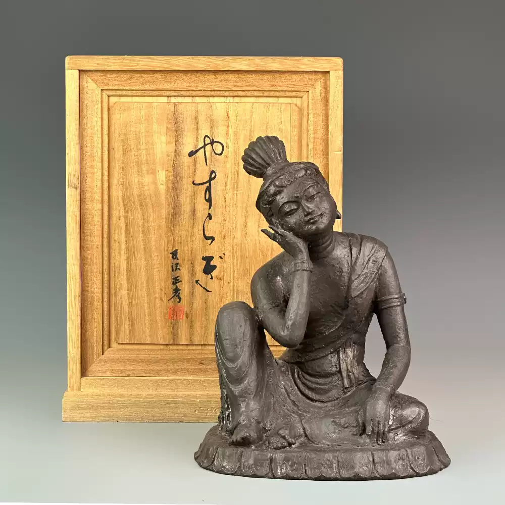 日本高岡銅器金工美術紫山刻高野良一作寿形梅和鴛鴦青銅花瓶-淘宝