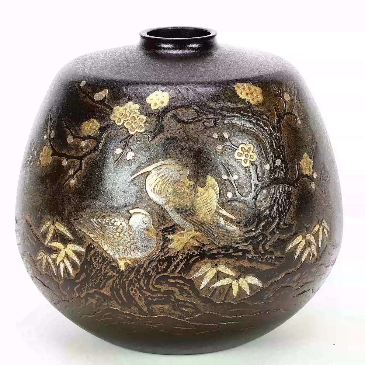 日本回流铜器金工师米田秀保作游鲤盛上花瓶古铜花瓶大型花器