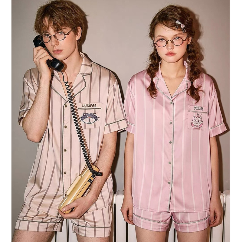 Mary Cat Ice Silk Pajamas Couple Summer Short Sleeve Set Women's Cartoon Russford 2026 New Home Wear Men's