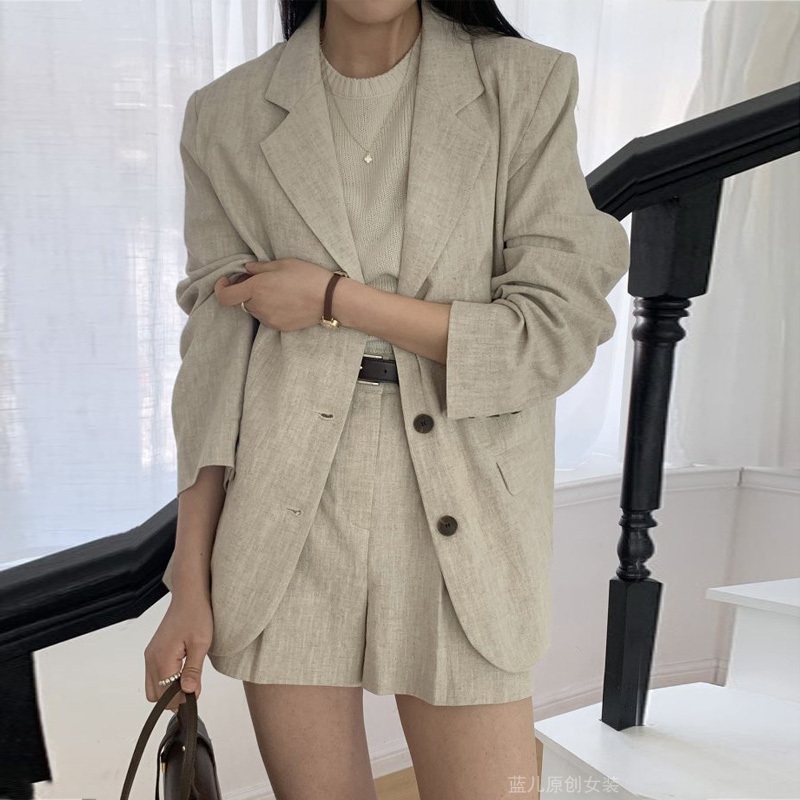 Thin Cotton and Linen Suit Set for Women 2025 Summer New Style High-End Loose Casual Linen Suit Shorts Two-Piece Set