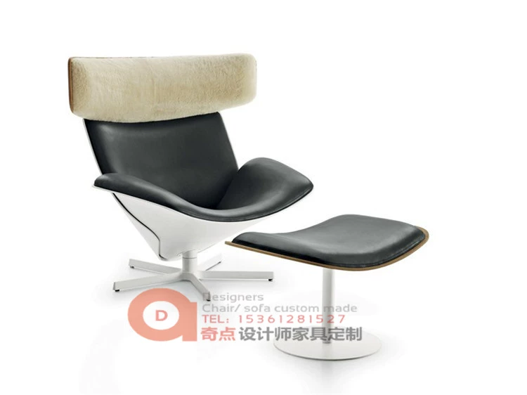 Bắc âu thiết kế nội thất Lounge Chair giải trí ghế ngồi có thể ngả da duy nhất ghế xoay sopha gỗ