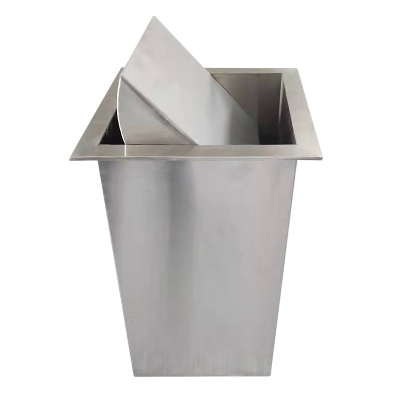 Wooden 304 stainless steel rectangular trash cans overhead embedded hollow lid trash mouth to cast hole