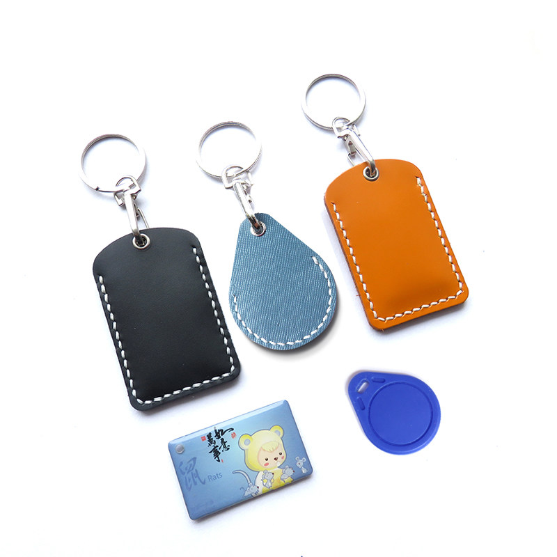 Access Control Sleeve Genuine Leather Drop Shaped Mini Head Layer Ox Leather Octopus Custom Lettering Access Control Sleeve Small Rectangle