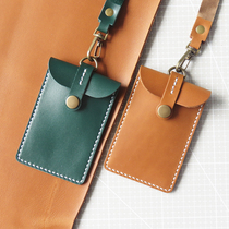 Handmade leather card bag retro first layer cowhide traffic card cover card student meal card protection cover customization