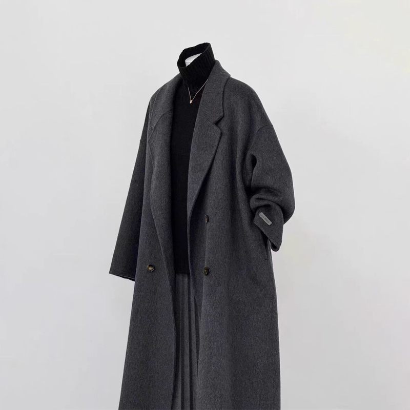Double-Sided Cashmere Outwear for Women 2026 Autumn and Winter Black and Gray New Korean Style Loose Mid-Length Classy Woolen Outwear Double-Sided Cashmere Outwear for Women 2026 Autumn and Winter Black and Gray New Korean Style Loose Mid-Length Classy Woolen Outwear