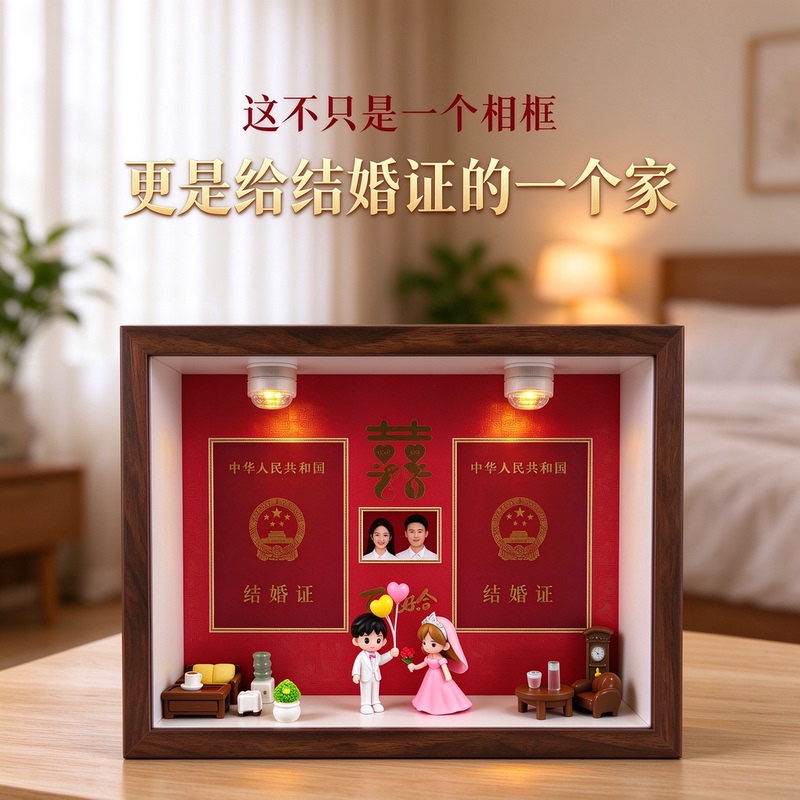 Wedding Certificate Storage Photo Frame Desktop Ornament Star-Themed Couple Together Until Old Age Blind Box DIY Scene-Making Hollow Picture Frame