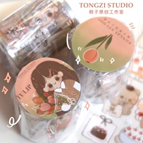 Tongzi original studio tape tulip girl daily milk tea color cute character hand account tape split