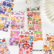 Bear PET sticker glass clear hand account cute cartoon ins collage Grenka card decoration material waterproof sticker