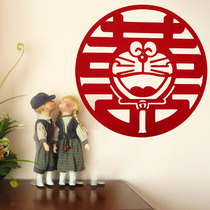 Non-woven velvet Doraemon Blue fat Jingle cat Wedding door window Latex paint wall happy word customization