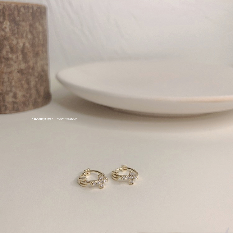 Cross earrings fashion small micro-inlaid mini ear bone studs small and exquisite earrings niche design sense
