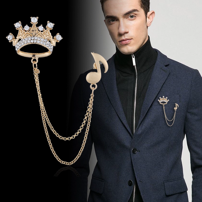 Phiên bản Hàn Quốc cao cấp trâm cài áo vest nam cổ áo ghim chuỗi tua ghim áo vest nam với quà tặng trang sức - Trâm cài