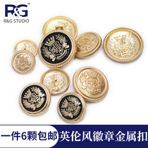 Fog gold British style metal buttons Mens and womens clothing Suit buckle badge Wheat button womens coat coat button