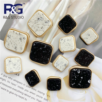 Square metal button fashion wild imitation marble womens coat coat suit button Black irregular button