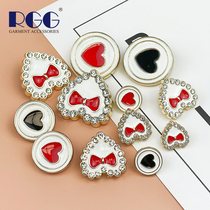 Fashion Love Epoxy Button Peach Heart Bow Metal Button Cute Blouse Sweater Cardigan Decorative Coat Button