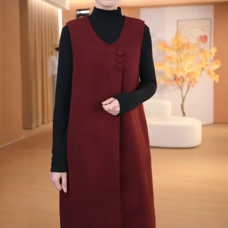 Spring and Autumn New Style Simple and Elegant Light Luxury Casual Versatile Sleeveless Vest Dress B Fashionable Slimming Solid Color A-Line Skirt Women's Clothing