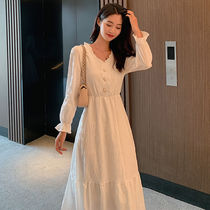  White dress female spring and autumn 2021 new French waist thin small fairy skirt long super fairy quality