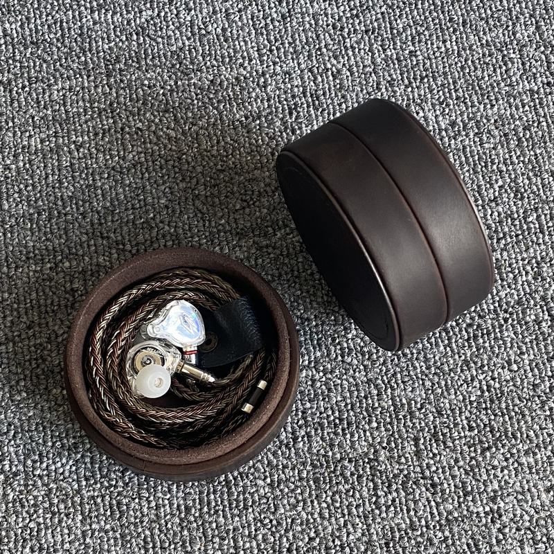 Crazy Horse Pattern Genuine Leather Storage Box Wired Earphone Case Anti-Pressure Anti-Drop Hard Shell Small Box Portable Mini Protective Case