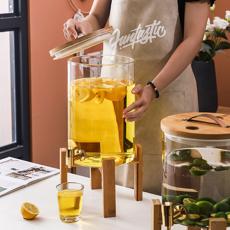 Cola juice bucket Household glass bubble wine bottle Commercial restaurant bar large capacity cold white open cold water pot with faucet