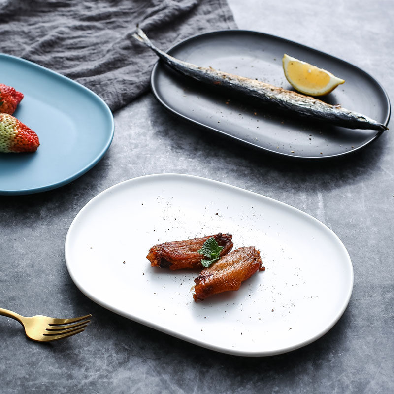 Nordic Ceramic Dishes Western Dining Trays Steak Dishes Creative Home Cutlery Round Matt Binaural Breakfast Dessert Pan