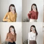 Mùa đông mới phong cách retro nửa cao cổ tròn chạm đáy áo sơ mi nữ dài tay hoang dã màu rắn áo thun áo thun mỏng áo khoác len nữ hàn quốc