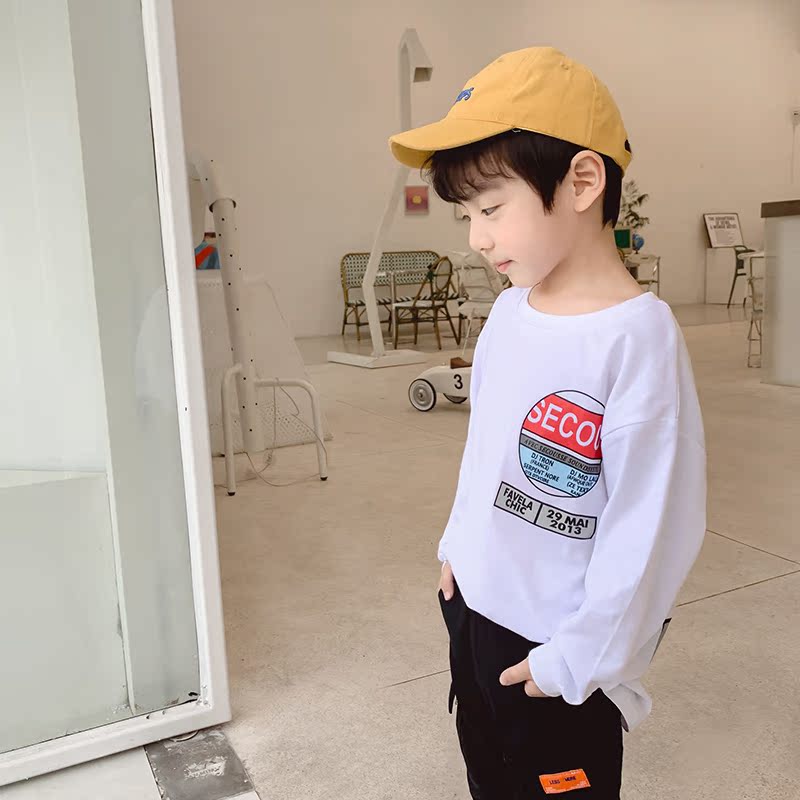 Xiaobei boy triều T-shirt dài tay áo trong chiếc váy mùa thu những đứa trẻ lớn 2020 dưới editpure bông trẻ em quần áo mới của mùa xuân và mùa thu của trẻ em.