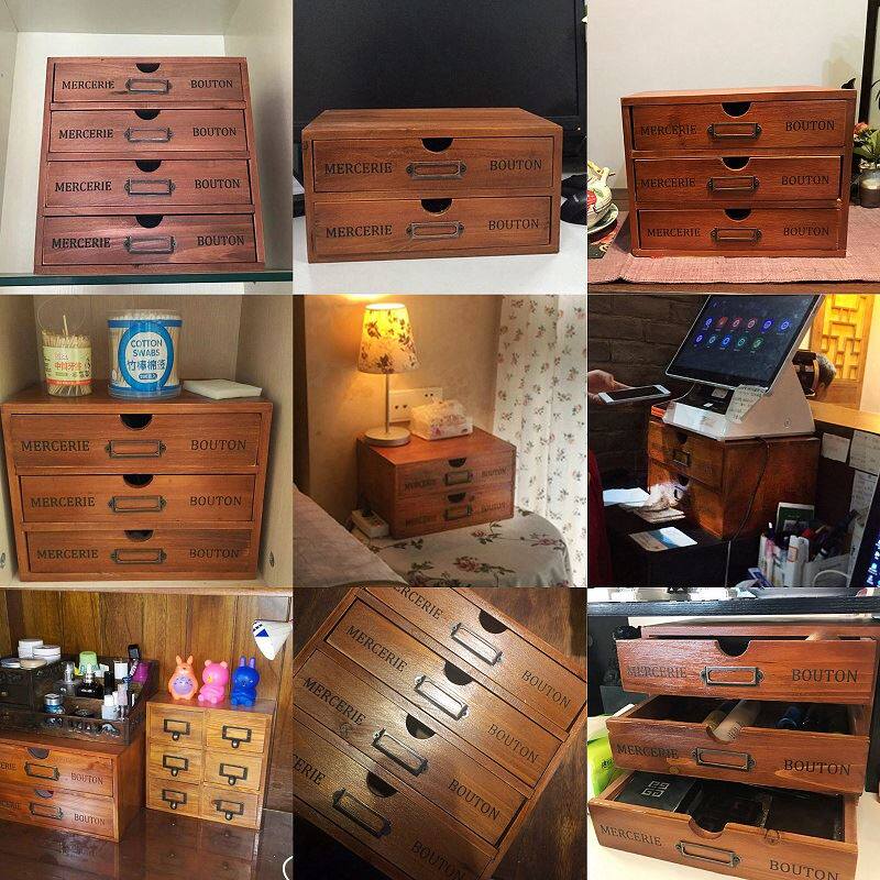 木质整理盒首饰办公桌面收纳柜木盒超大号抽屉式化妆品收纳盒杂物