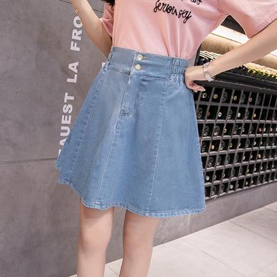 韩版伞裙牛仔裙半身裙学生高腰蓬蓬裙百褶裙子夏宽松a字裙短裙女