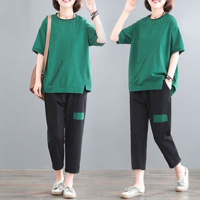 单件/套装妈妈装2021新款大码遮肉洋气两件套休闲运动套装女夏季