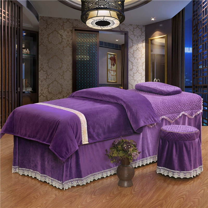 Mới tinh thể nhung đẹp giường bao gồm bốn mảnh quilted ấm áp vẻ đẹp thẩm mỹ viện massage giường bao