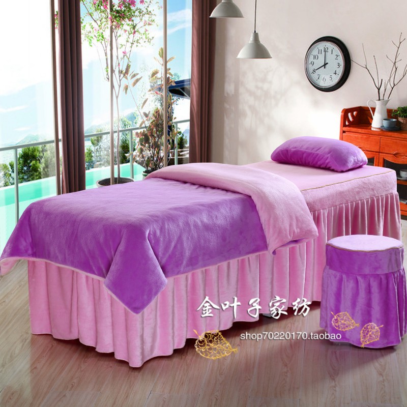 Mới mùa đông cao cấp ấm áp nhung nhung giường đẹp bao gồm bốn bộ sắc tố màu sắc tinh khiết giường massage bốn bộ - Trang bị tấm ga trải giường gội đầu
