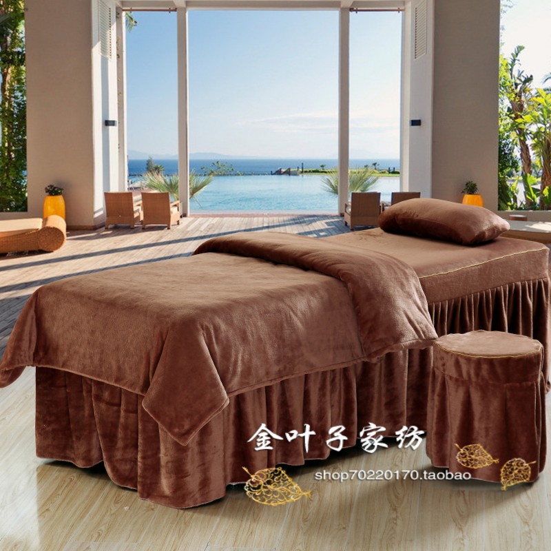 Mới mùa đông cao cấp ấm áp nhung nhung giường đẹp bao gồm bốn bộ sắc tố màu sắc tinh khiết giường massage bốn bộ - Trang bị tấm ga trải giường gội đầu