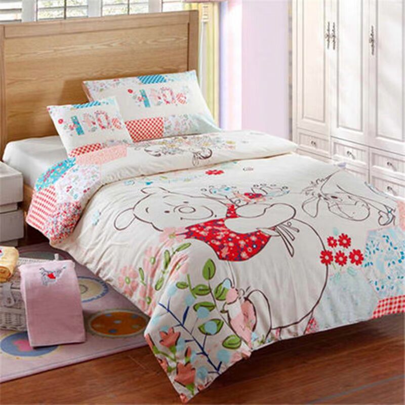 1,5 1,8 m giường cartoon hoạt động in ấn và nhuộm bông denim bông twill ba đứa con lên giường Winnie the Pooh - Bộ đồ giường trẻ em 	bộ chăn ga cho bé	