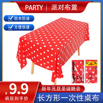 New Years Day red Christmas rectangular disposable tablecloth kindergarten school party layout plastic long tablecloth