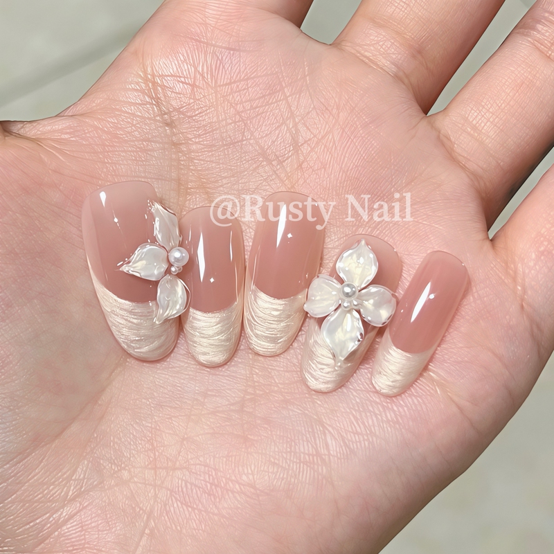 【Jade Hairpin with Dew】Chinese-Style French Carved Handmade Wearable Nails for Brides, High-End Nude Color Nail Patches, Ab Style 【Jade Hairpin with Dew】Chinese-Style French Carved Handmade Wearable Nails for Brides, High-End Nude Color Nail Patches, Ab Style