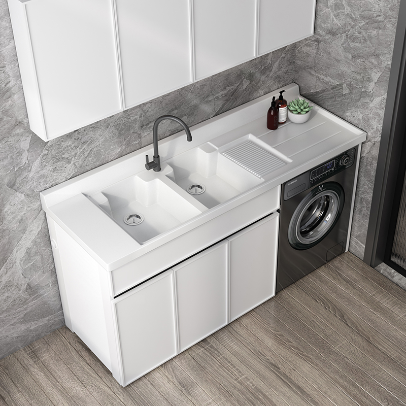 Space aluminum laundry cabinet companion with washboard Quartz stone basin cabinet combination balcony waterproof laundry tank high and low