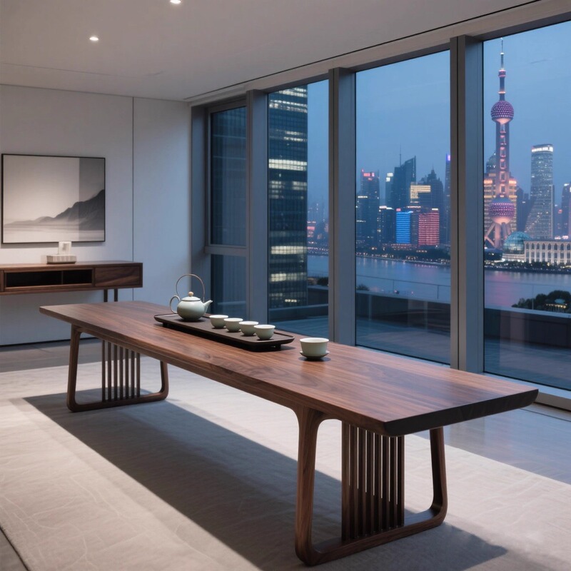 Song's Aesthetics North American Black Walnut Tea Table Simple Modern Conference Table Home Office New Chinese Style Tea Table for Guesthouses